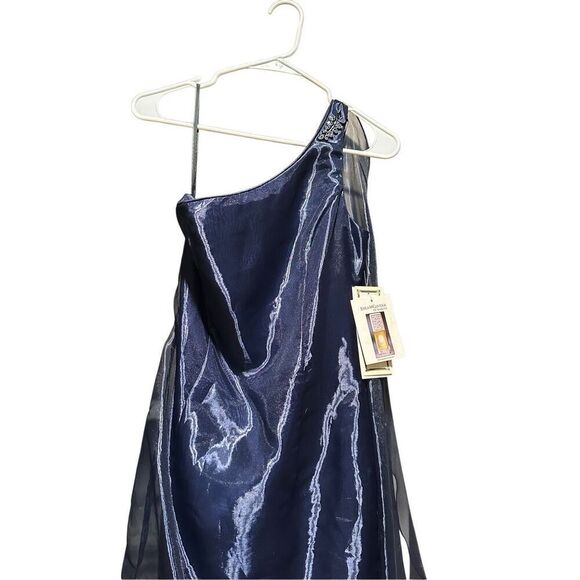 Scott McClintock navy evening gown one shoulder organza dress 6 dead stock vinta - Picture 3 of 15
